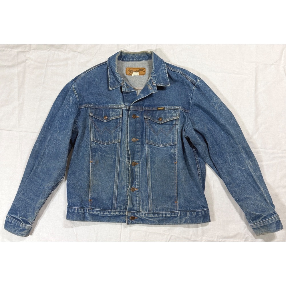 Vintage Wrangler Denim Jacket Mens 48 Blue Western Trucker Made in USA 80s